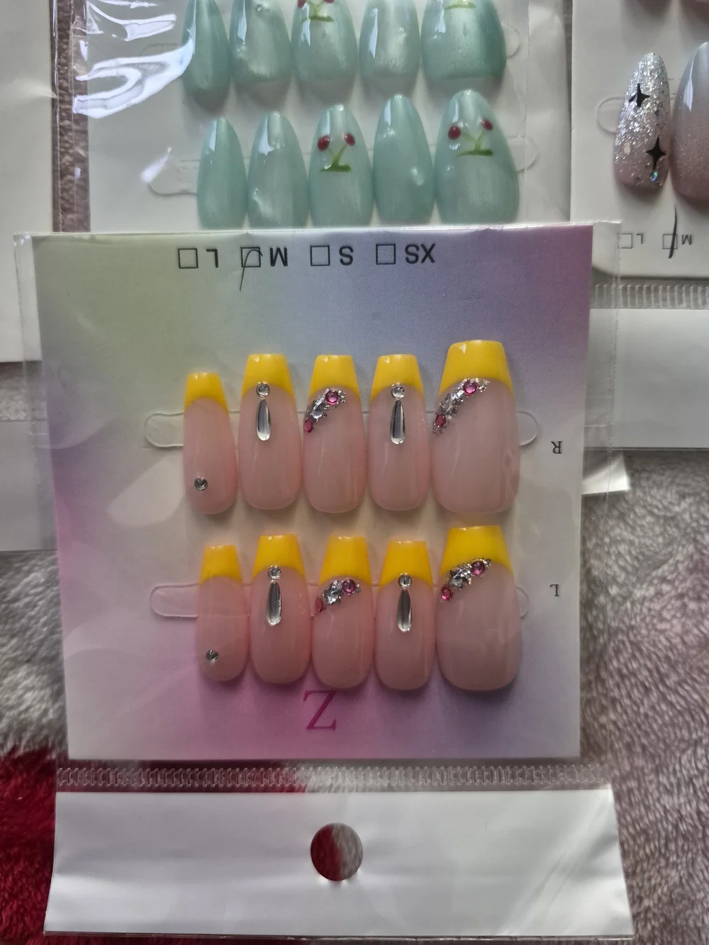 Assorted Press-On Nail Sets – Pink, Purple, Black, Mint, Yellow, Nude